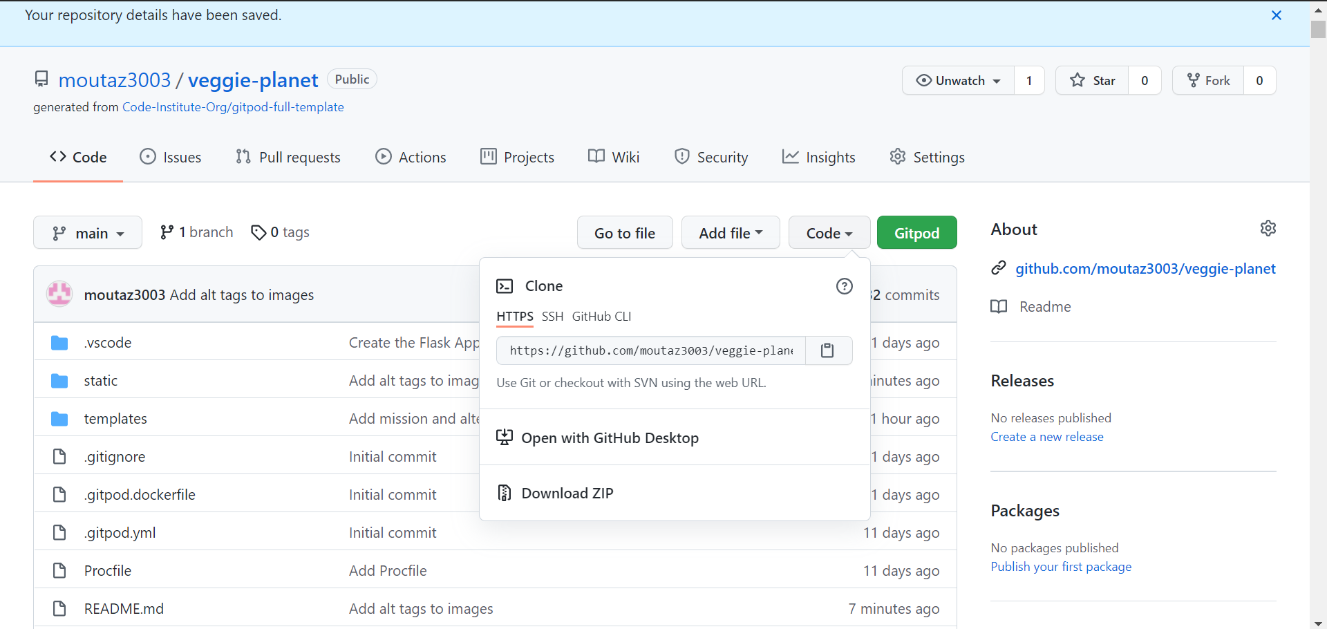 screenshot of github repository