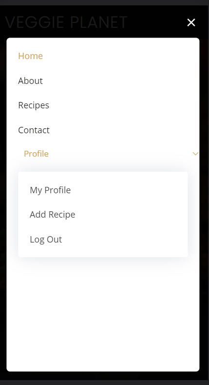 screenshot of menu for logged in user